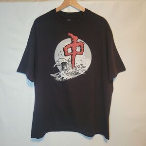 Red Dragon Crashing Wave Mahjong Tile On Moon Tee
